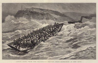 Når de kommer hjem fra Transvaal, går britiske tropper ombord i Port Natal af Joseph Nash