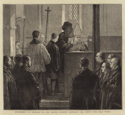 Begravelse af Napoleon III, kejserinde Eugenie drysser kisten med helligt vand af Joseph Nash