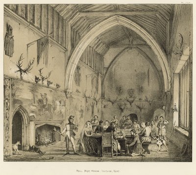Hall, Moat House, Ightham, Kent af Joseph Nash