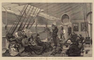 Homeward Bound, en skitse om bord på et indisk troppeskib af Joseph Nash