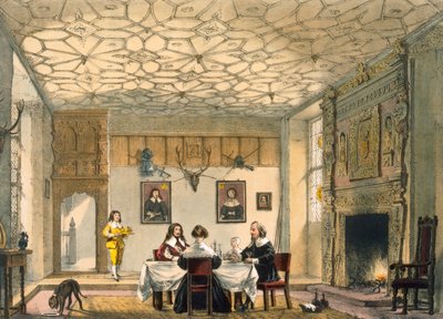 Middelalderlig familiemiddag, Wakehurst Place, Surrey, c1600. af Joseph Nash