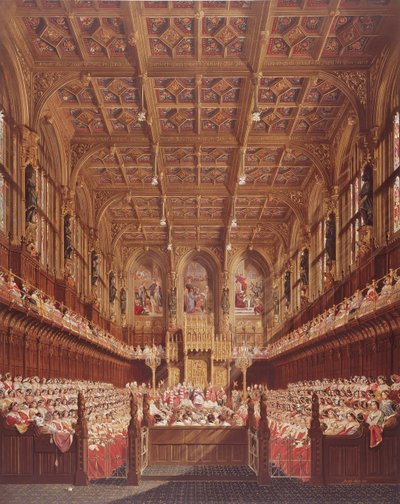 Dronning Victoria i House of Lords (farvegravering) af Joseph Nash