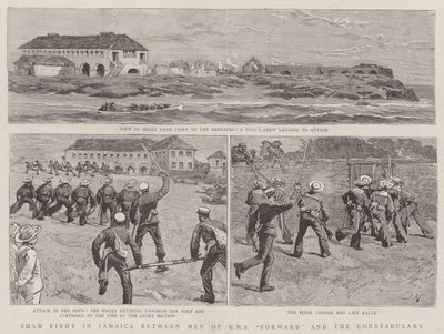 Sham Fight i Jamaica mellem Men of HMS Forward og Constabulary af Joseph Nash