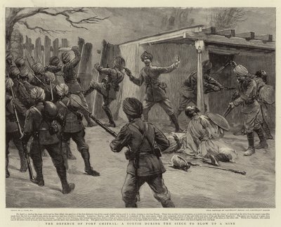 Forsvaret af Fort Chitral, en sortie under belejringen for at sprænge en mine af Joseph Nash
