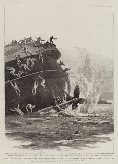 Tabet af HMS Victoria, mændene hoppede fra skibet, da hun vendte bunden opad, før hun gik ned af Joseph Nash