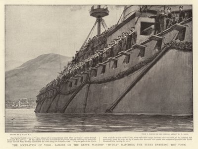 Besættelsen af Volo, sømænd på det græske krigsskib Hydra, der ser tyrkerne komme ind i byen af Joseph Nash