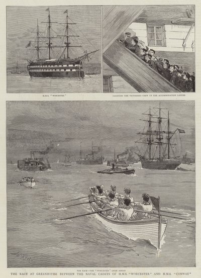 Kapsejlads i Greenhithe mellem flådekadetterne fra HMS Worcester og HMS Conway af Joseph Nash