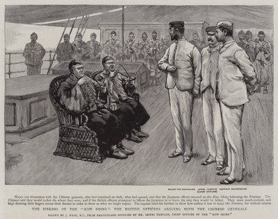 Kow Shings forlis, de britiske officerer skændes med de kinesiske generaler af Joseph Nash