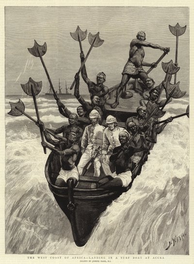 Den afrikanske vestkyst, landing i en surfbåd i Accra af Joseph Nash