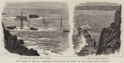 Vraget af SS Suffolk, med kvæg om bord, ved Lizard Head, Cornwall af Joseph Nash