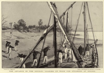 Fremrykningen i Soudan, læsser Wood for Steamers ved Berber af Joseph Nash