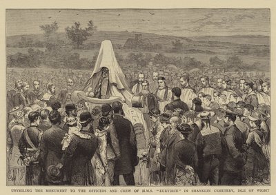 Afsløring af monumentet for officererne og besætningen på HMS Eurydice på Shanklin-kirkegården, Isle of Wight af Joseph Nash