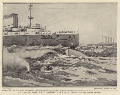 Med X Fleet, en mand over bord fra HMS Hannibal ud for Scilly-øerne af Joseph Nash