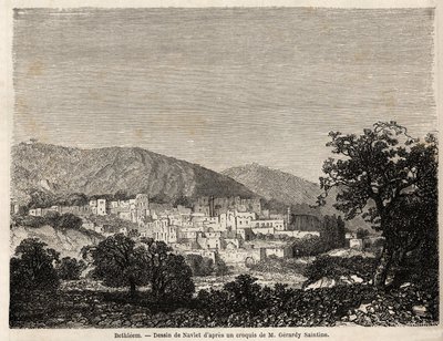 Udsigt over Betlehem, tegning Joseph Navlet (1821-1889), for at illustrere hr. Bidas rejse til Palæstina i 1856. Indgravering i "" Le tour du monde, nouveau journal des voyages"" Paris af Joseph Navlet