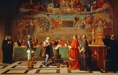 Galileo Galilei (1564-1642) før medlemmer af det hellige kontor i Vatikanet i 1633, 1847 af Joseph Nicolas Robert Fleury