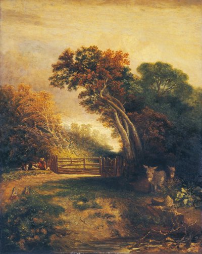 Landskab med picnickers og æsler ved en port, ca. 1830-1880. af Joseph Paul