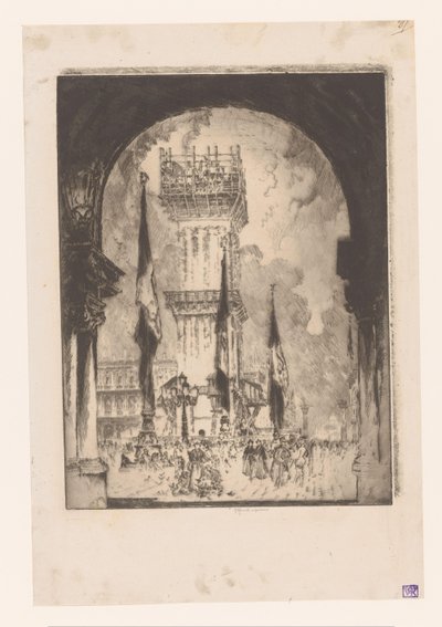 Venice Campanile under opførelse Genopbygning af Campanile, No. jeg af Joseph Pennell (signed by artist)