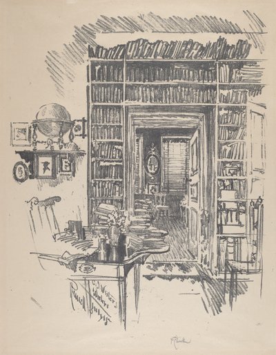 Bogværelse hos Dr. Wister, 1912. af Joseph Pennell