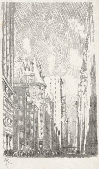 Broadway fra Bowling Green, #2 i Iconophile Club Collection af Joseph Pennell