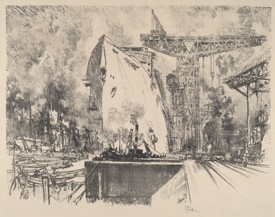 Bygning af Bismarck, Hamborg af Joseph Pennell
