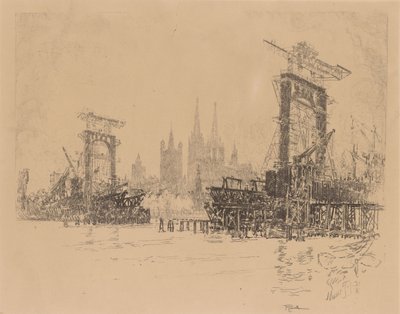 Opførelsen af broen i Köln af Joseph Pennell