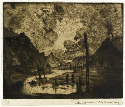 Kul - afbrydelse af arbejdet, Mahanoy River af Joseph Pennell
