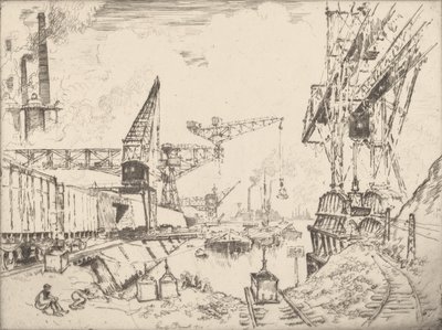 Kraner i Duisburg, 1910. af Joseph Pennell