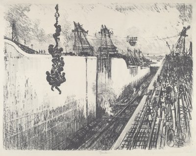 Dinner Time, Gatun Lock, 1912. af Joseph Pennell