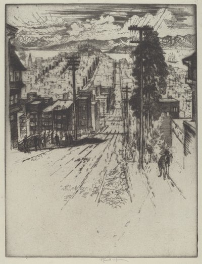 Ned og op ad bakkerne til bugten, San Francisco af Joseph Pennell
