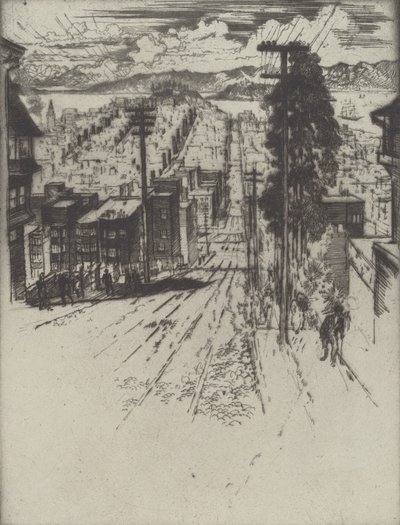 Ned og op ad bakkerne til bugten, San Francisco, 1912. af Joseph Pennell