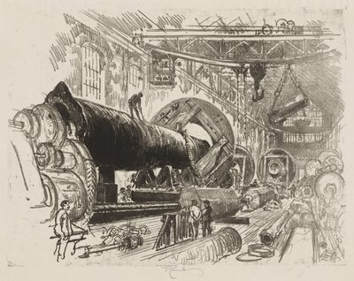 Engelsk krigsarbejde: Cutting and Turning a Big Gun af Joseph Pennell