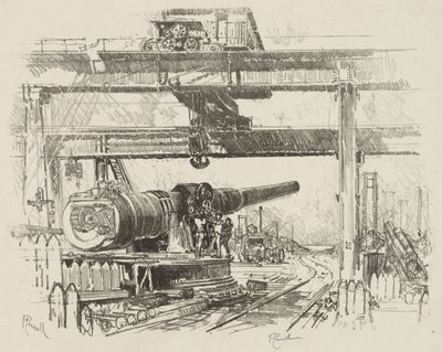 Engelsk War Work: Gun-Testing af Joseph Pennell