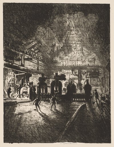 Engelsk krigsarbejde: In the Jaws of Death, Rolling Bars for Shells af Joseph Pennell