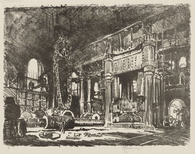 Engelsk krigsværk: The Gun Forge af Joseph Pennell
