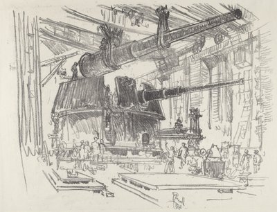 Montering af våben i tårne, 1916. af Joseph Pennell