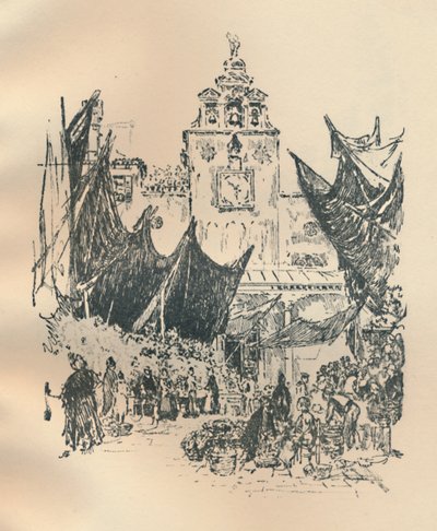 Blomstermarked, Venedig, slutningen af det 19.-begyndelsen af det 20. århundrede, 1925. af Joseph Pennell