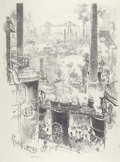 Fra toppen af ovnene, 1916. af Joseph Pennell