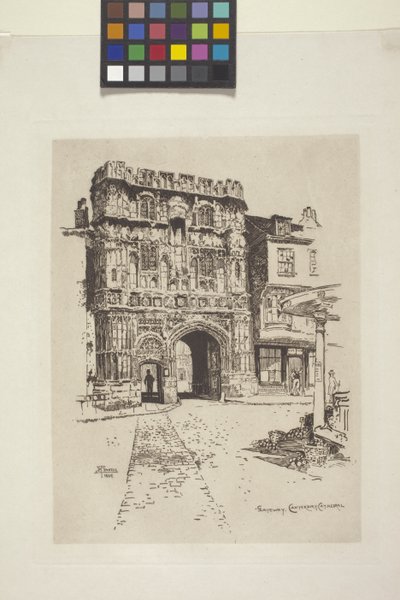 Gateway, Canterbury Cathedral (ætsning på indisk papir, chine collé) af Joseph Pennell