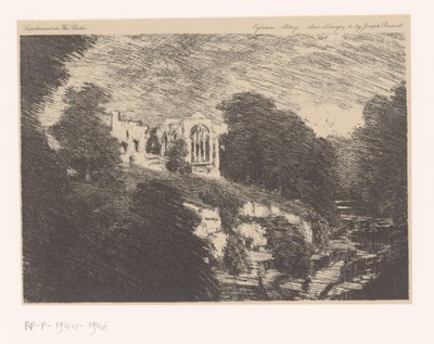 Udsigt over Egglestone Abbey, set fra tees Eglistone Abbey (titel på objekt) af Joseph Pennell