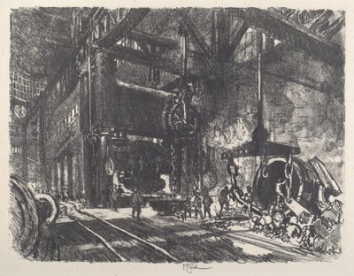 In the Land of Brobdingnag, the Armor Plate Bending Press, 1917. af Joseph Pennell