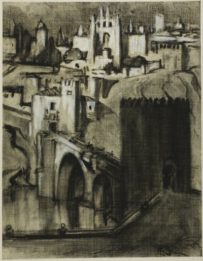 Det er baner af paladser i terrasser rundt om skråningen, Toledo af Joseph Pennell