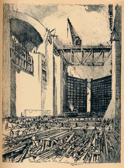 Gulvet til Pedro Miguel Lock, 1912 af Joseph Pennell
