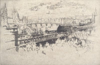 London over Charing Cross Bridge, 1910. af Joseph Pennell
