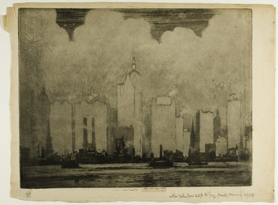 N.Y. fra 23rd St. Ferry - i tågen om morgenen af Joseph Pennell