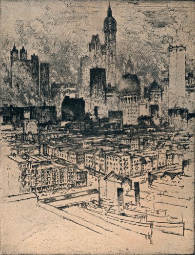 New York Fra Brooklyn Bridge, c1908 af Joseph Pennell
