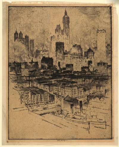 New York fra Brooklyn Bridge af Joseph Pennell