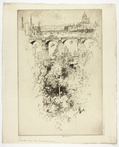 Over Waterloo Bridge, kirke og arbejde af Joseph Pennell