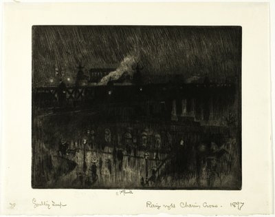 Rainy Night, Charing Cross Station af Joseph Pennell