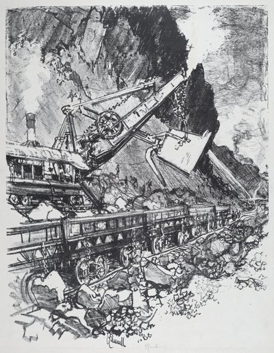 Steam -skovl i udskæringen ved Bas Obispo, 1912. af Joseph Pennell