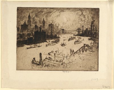 Solnedgang fra Williamsburg Bridge af Joseph Pennell